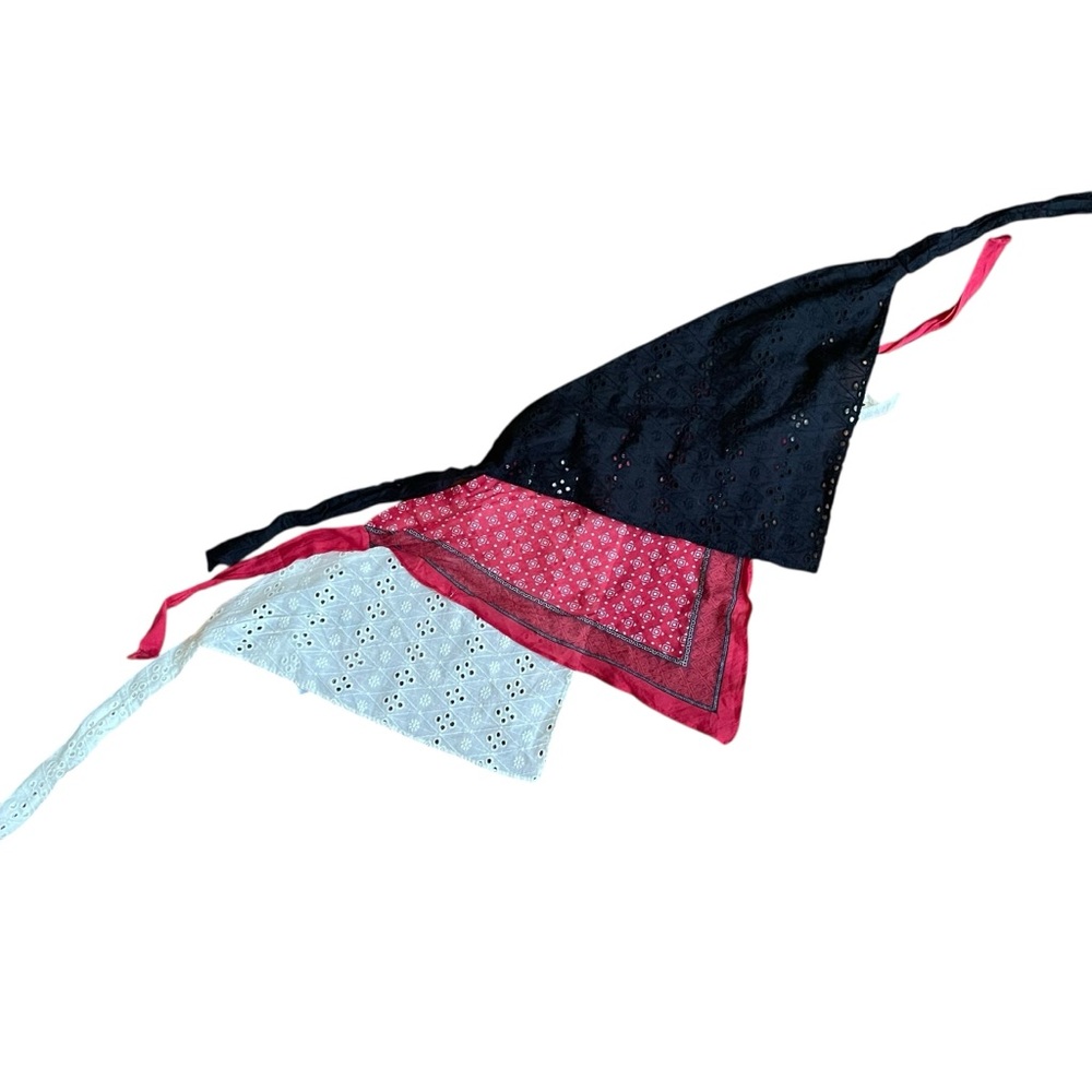 NWOT Free People Set of 3 Hair Scarfs - Black Eyelet, White Eyelet & Red Bandana